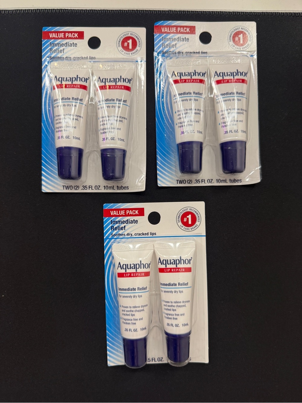 Aquaphor Lip Repair Ointment Immediate Relief Value Pack 0.35 oz Tubes 3 Pack